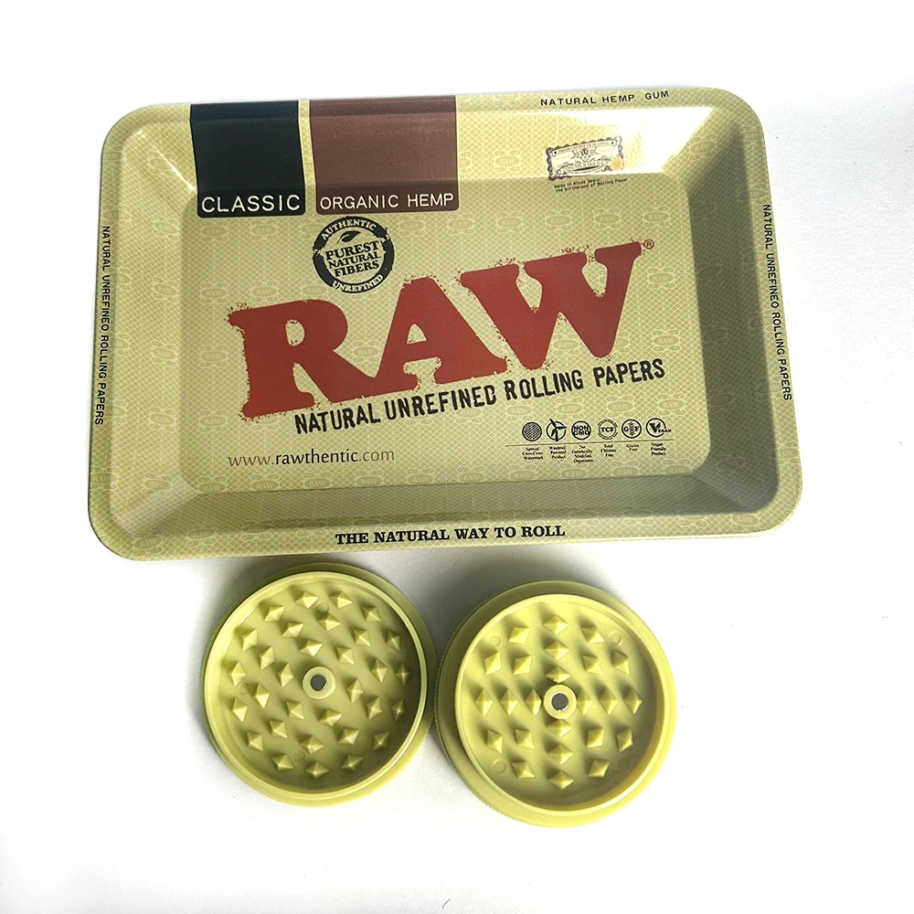 60MM Plastics Herb Grinder 2 layer Cigarette Spice Crusher With 18x12.5cm Metal Tobacco Rolling Tray Smoking Accessories - view 4
