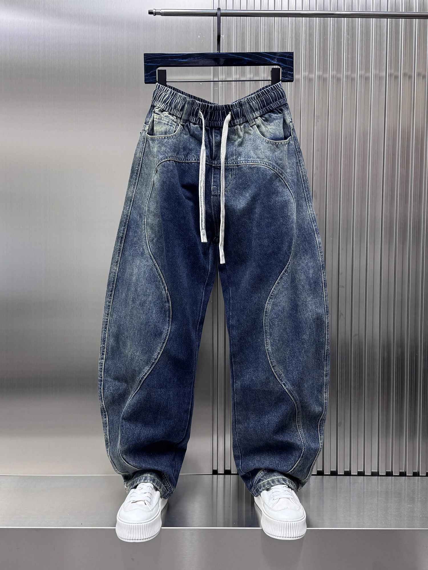 

Washed Denim Jeans Men's Trendy Design Casual Vintage Autumn New Korean Style American Retro Leisure Pants Middle Waist Strai...