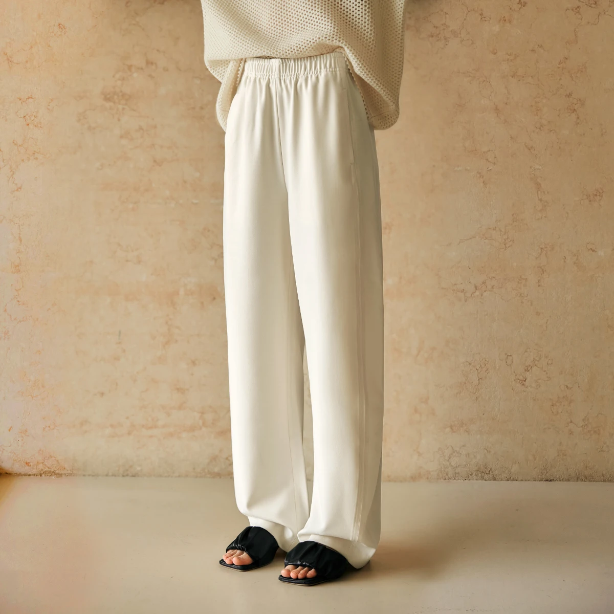 OLrain Solid Casual Pants For Women 2025 Fashion Loose Fit Full-Length Elastic Waist Pockets Sweat Pants Summer Pants M57CK95896