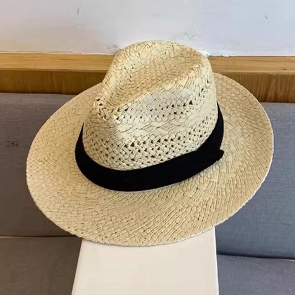 Straw Western Cowboy Hat for Women Men Classic Vintage Hollow Out Unisex Curled Wide Brim Sun Hat Fishing Hat Climbing Cap image 3