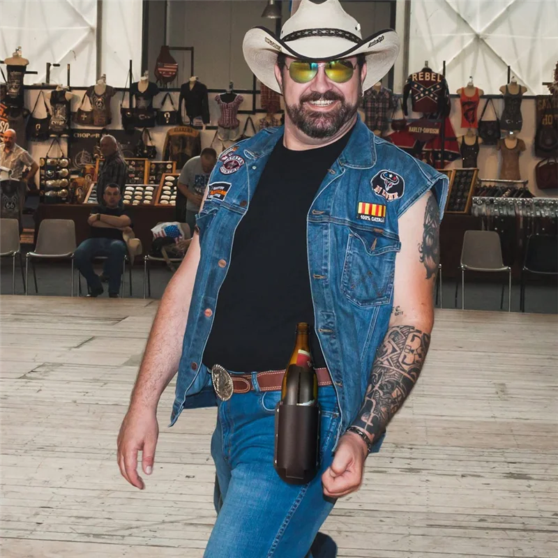 

2PC Classic Beer Holster Great Gadget, Perfect Beer Gift For Men Of All Ages, Espresso Brown Leather, Holster