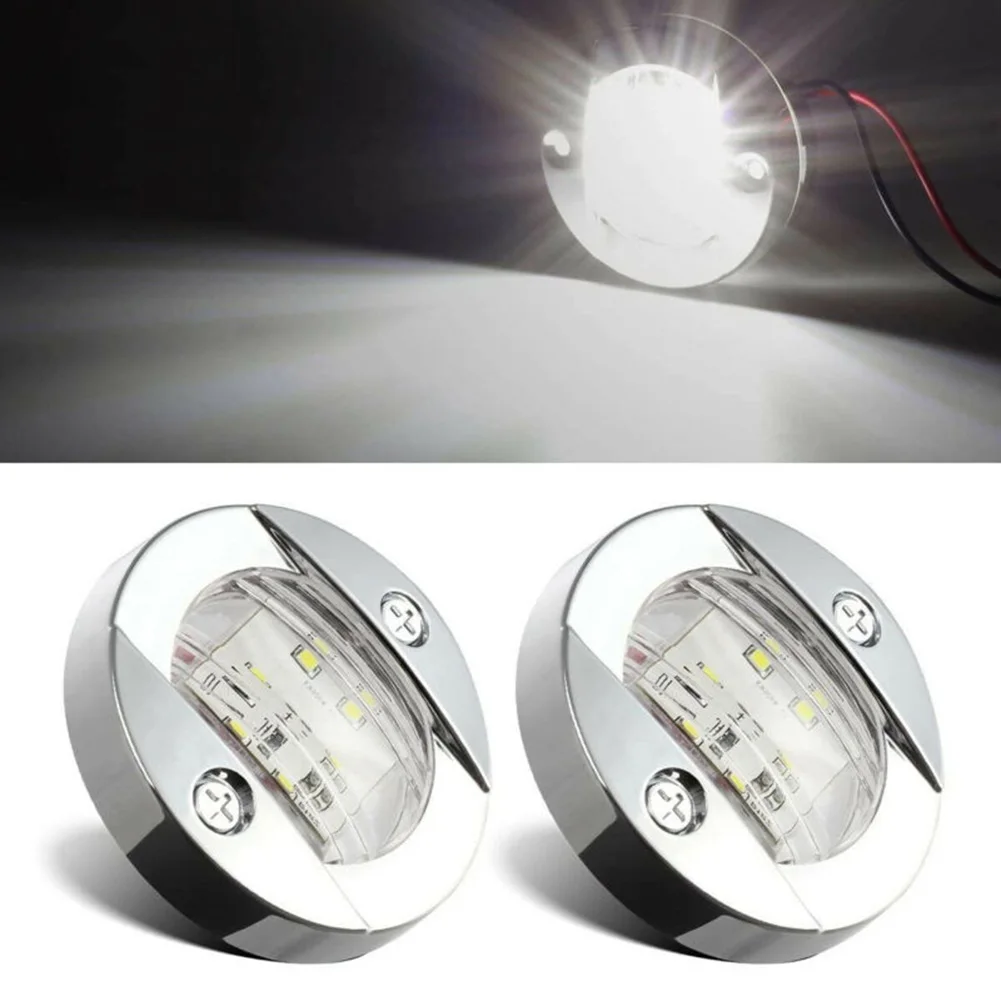 2pcs 3In Round Marine Boat LED Courtesy Light 12V LED Boat Deck Courtesy Light For Yacht Dinghy Sailboat Navigation Light