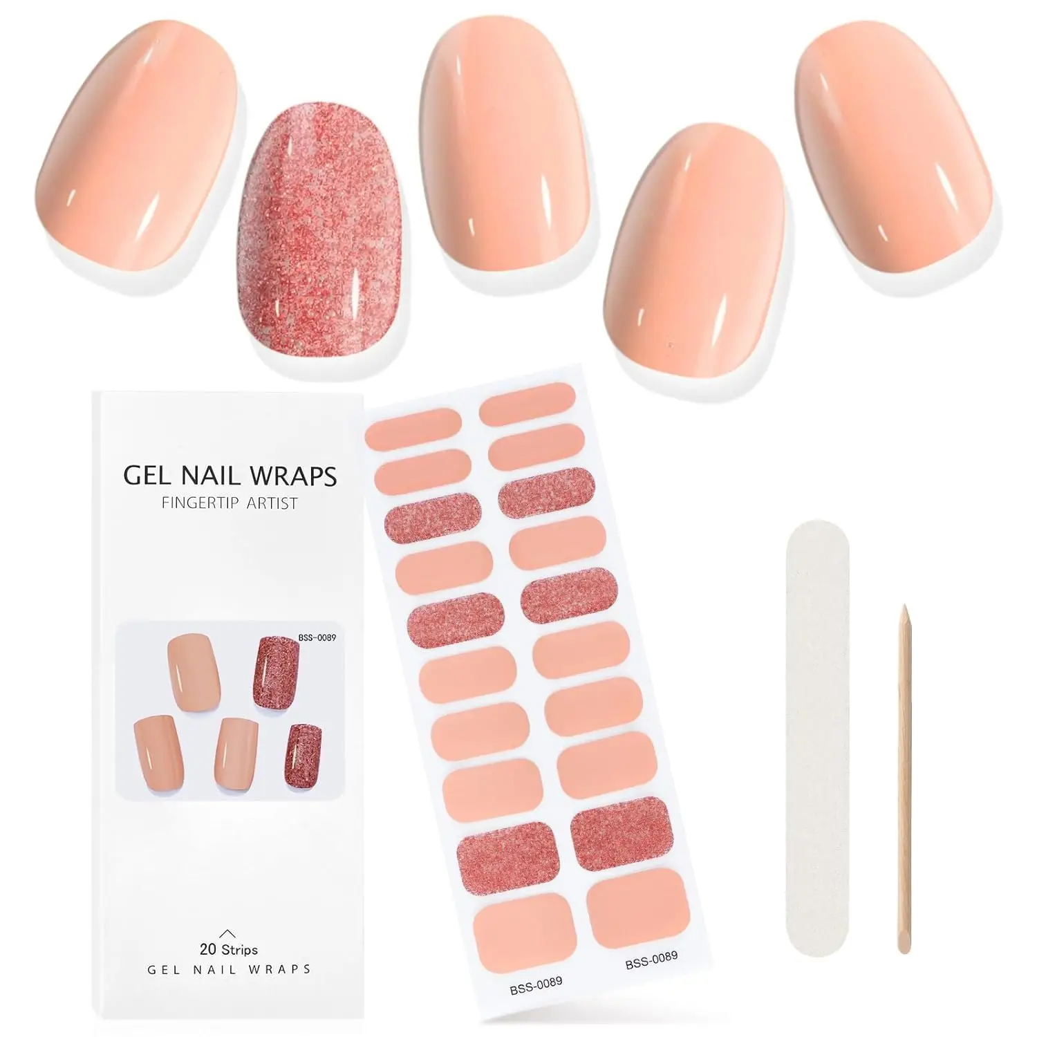 20Tips/Sheet Semi-Cured Gel Nail Patch Pink Tulip Flower Adhesive Sliders Long Lasting Full Cover Nail Stcikers UV Lamp Need