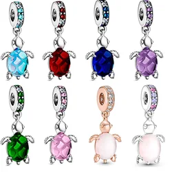 Inserto de cuentas de cristal Multicolor de la serie Turtle para mujer, compatible con collar Pandora Original, pulsera, llavero, joyería fina artesanal, novedad de 2024