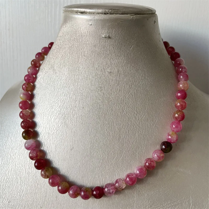 10Style 8MM Rubellite Peridot Tourmaline Amazonite Necklace Jade Jasper Natural Stone Beads Jewelry Choker Healing Yoga Female