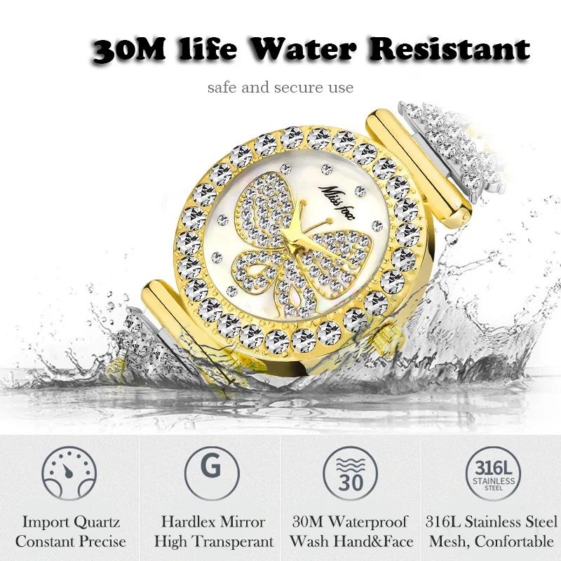 Diamond Watches for Women Top Brand Luxury Stainless Steel Fashion Butterfly Bling Elegant Ladies Quartz Watch Waterproof Clock