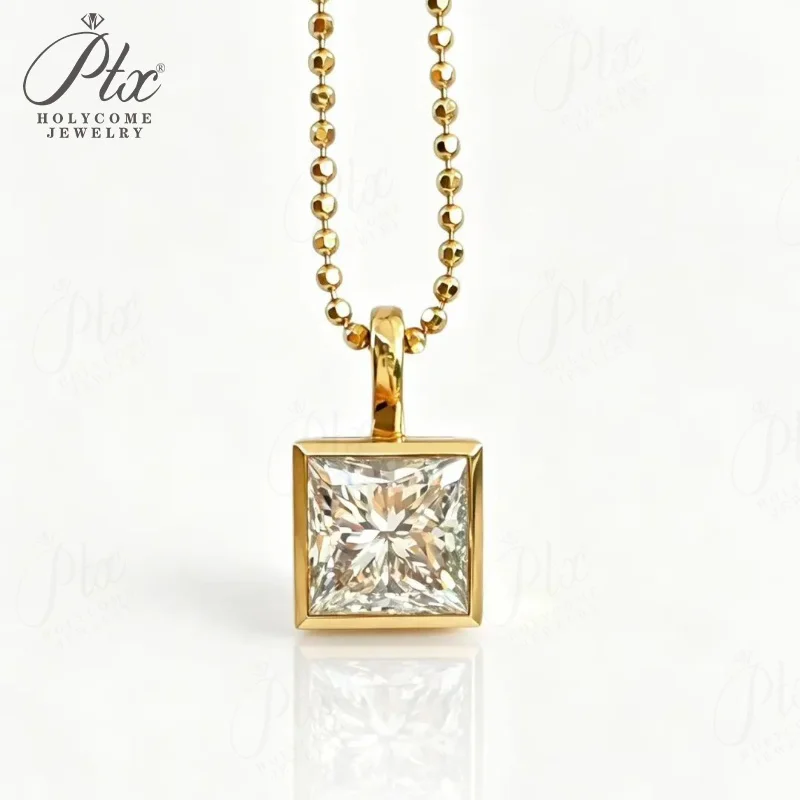2ct Laborgezüchteter Diamant-Anhänger mit Goldperlenkette, Herzschliff, Echtes 18K Gold, Hochzeits- und Verlobungsanhänger, Einfacher Holycome Schmuck – Detail 3