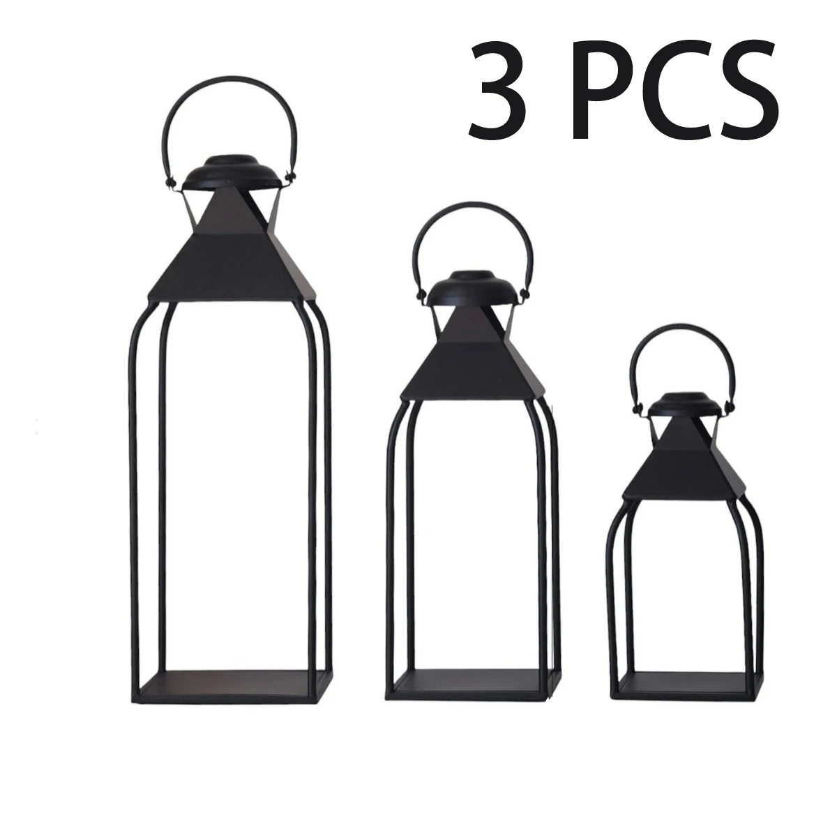 3 Pcs Decorative Metal Lanterns Indoor Outdoor Candle Holder for Porch Patio Fireplace Floor, Wedding, Christmas, Fall, Holiday,