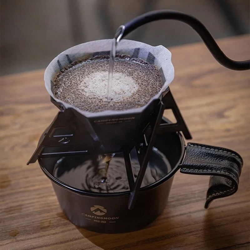 CAMPINGMOON Coffee Funnel, Stainless Steel Titanium Plated Foldable Portable Outdoor Camping Hand Brewed Coffee Filter Drip Rack