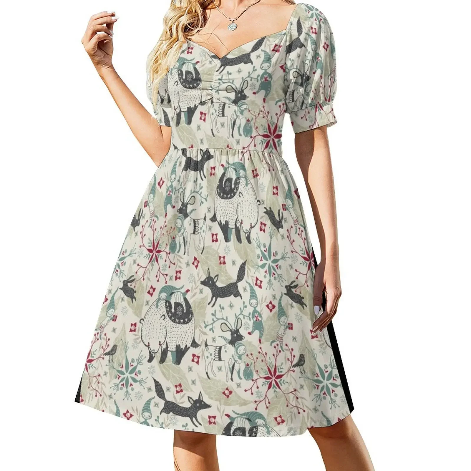

Christmas Spirits Short-Sleeved Dress luxury women's party dress evening prom dress dresses party night
