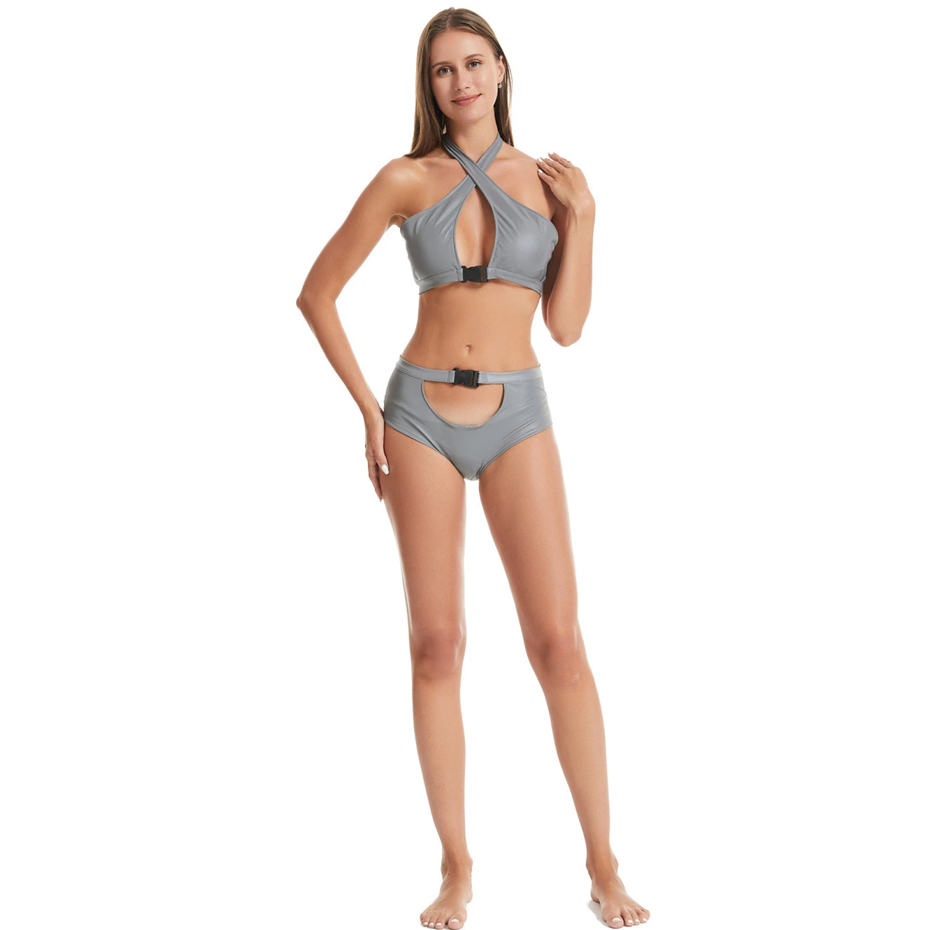 Reflective Sexy Women Bikinis Set 2 Piece Suit Sexy Halter Top & Triangle Fit Tight Swimsuit for Rave Festival Summer Party