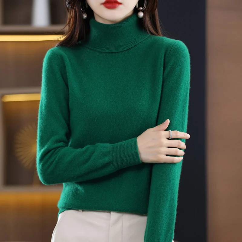 Sweater Women's Pure Wool Turtleneck Pullover Base Solid Color Longsleeved Slim Fit 2022 Autumn And Winter New Warm Cashmere Top