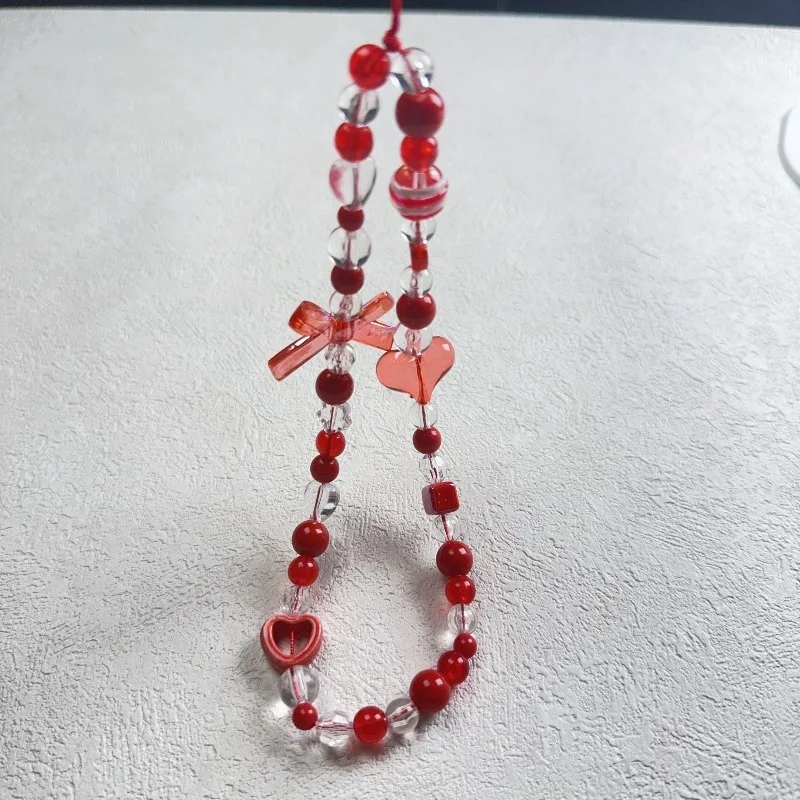 Fashion Redbow Heart Phone Chain Trendy Pendant For iPhone Samsung Universal Accessories Lanyard Hanging Rope For Girl Pendant