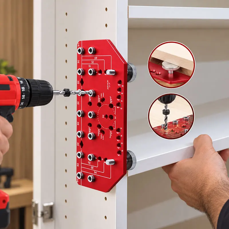 YYM Cabinet Hole Drilling Template Door Positioning Clamp Drill Guide Woodworking Tool for Beginners and Professionals