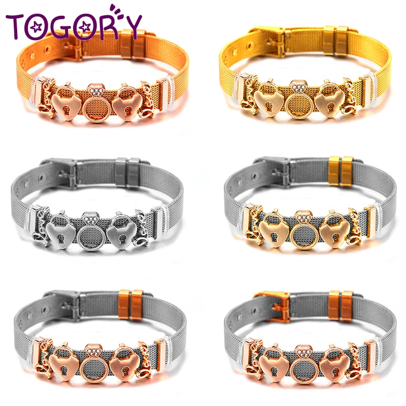 Summer New Style 10mm Charm Bracelets Love shackles Valentine's Day DIY Mesh Keeper Bracelet Pulseras Mujer For Women Men