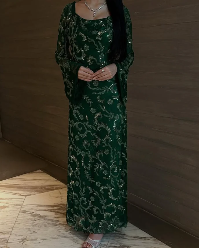 Vestidos de Noche brillantes de color verde esmeralda con manga larga, Jersey personalizado de Arabia Saudita, traje de fiesta de boda a medida