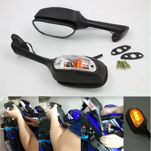 For Suzuki GSXR600 GSXR750 2006-2024 Motocycle Rotatable Rearview Mirrors With Turn Signals Light 2007 2008 2009 2010 2011 2012