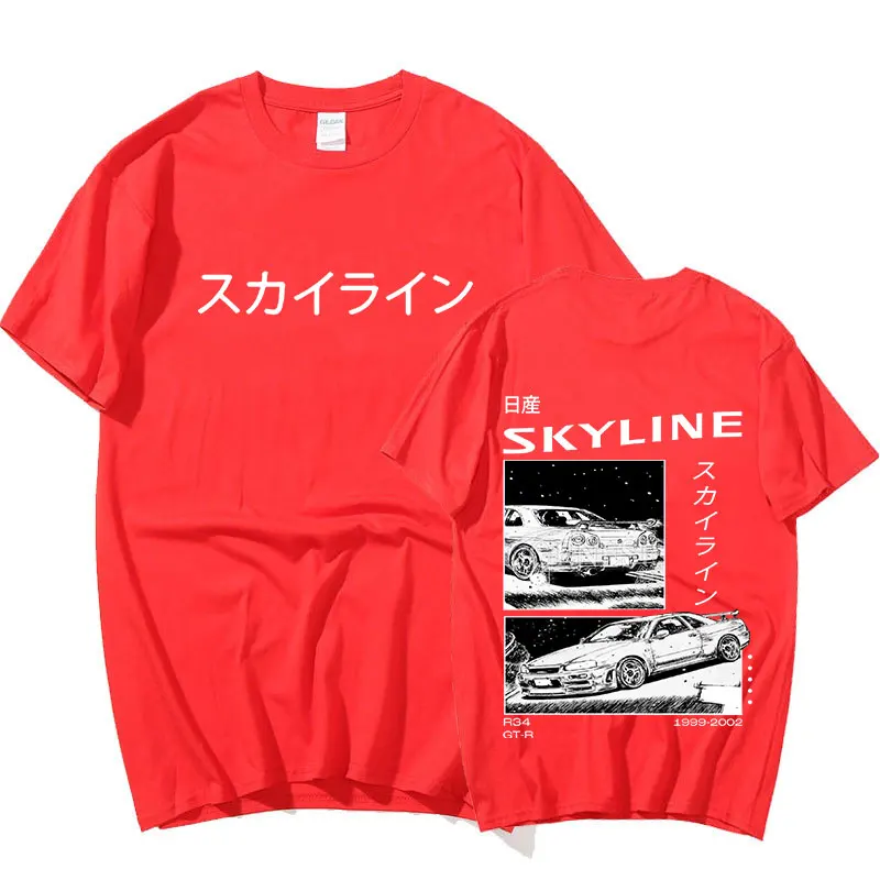 Anime Drift AE86 Initial D Double Sided T-shirt O-Neck Short Sleeves Summer Casual Unisex R34 Skyline GTR JDM Manga T Shirts