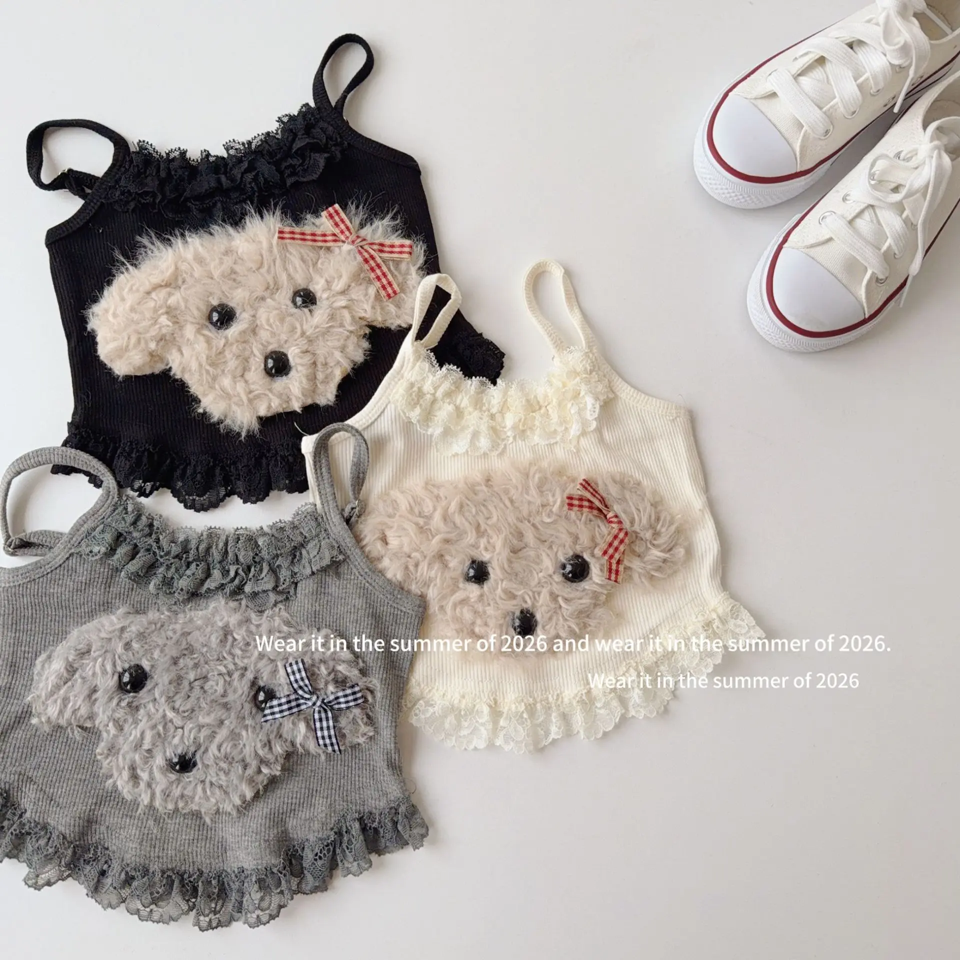 

Short Top Girls Sweet Girl Lace Splicing Dog Small Vest for Inner Wear Summer Fashion and Cute Kids Top