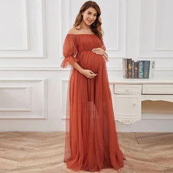 Off-Shoulder A-line Tulle Bohemian Maternity Dress for Baby Shower Maternity Photography Props Dresses Pregnant Woman