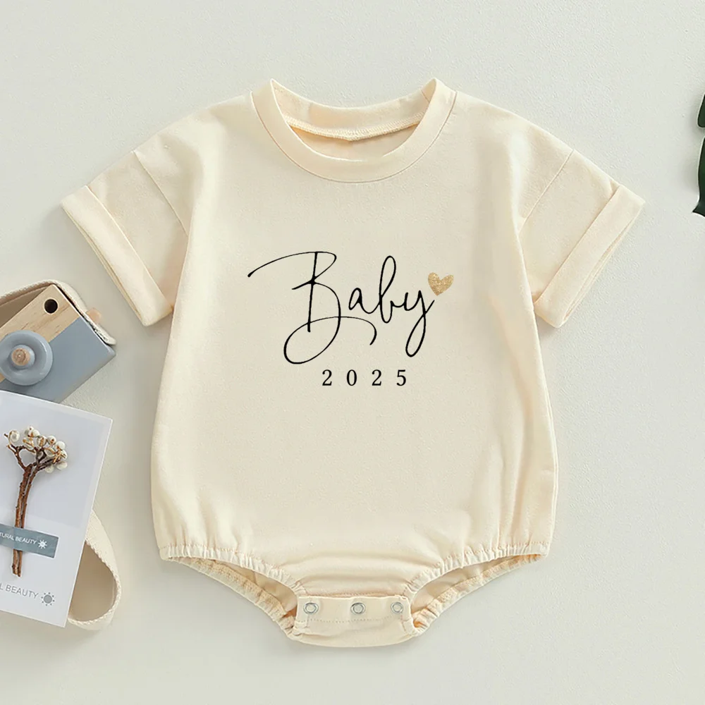 Baby 2025 Print Bubble Romper Boy Girl Short Sleeve Infant Oversized Bodysuit Newborn Jumpsuit Pregnancy Announcement Rompers