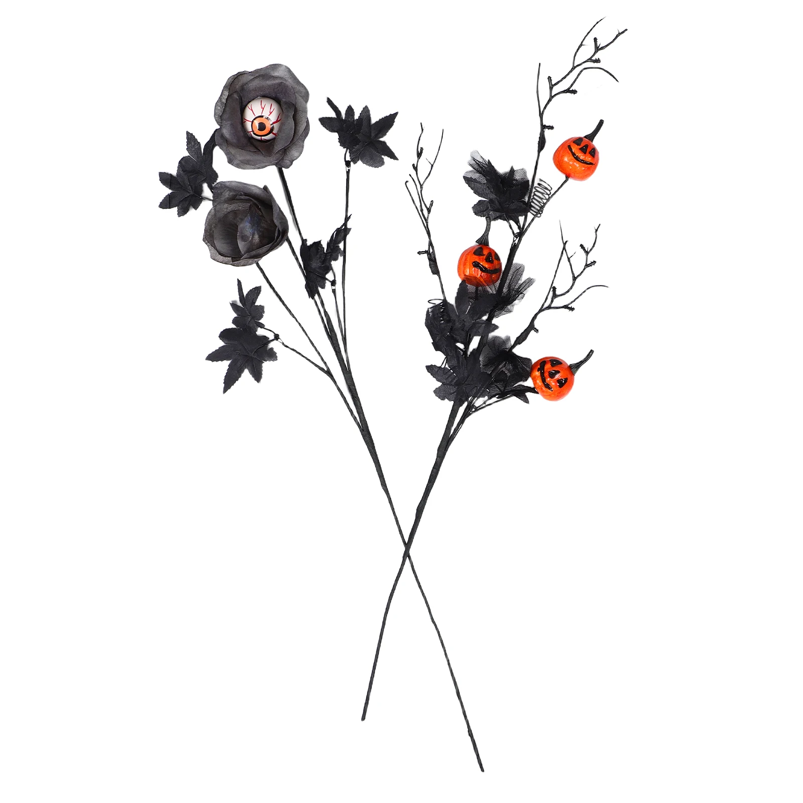 

2pcs Halloween Decorative Bouquet Faux Pumpkin Flower Spooky Artificial Flowers Black Horror Themed Party for Indoor
