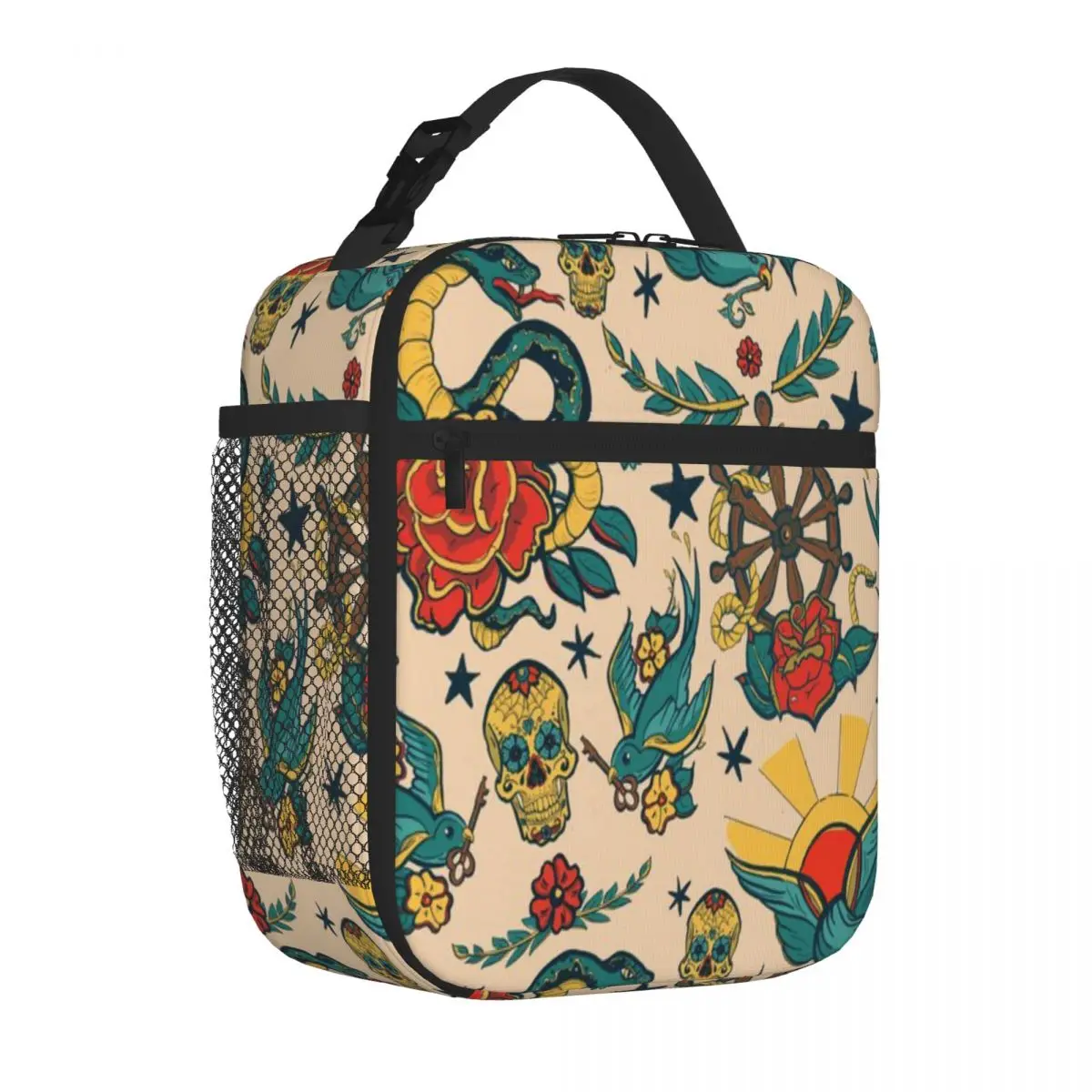 Hot Sale Punk Tattoo Pattern Design And Illustration Military Style Insulated Lunch Bag Homemade Bento Canvas Lunch Bag