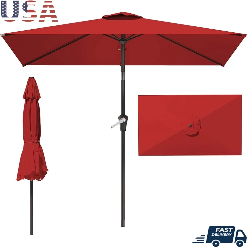 

Large Rectangular Patio Umbrella Outdoor Table Sunshade Waterproof UV Resistant Vented Crank Open System Sturdy Iron Frame Ideal