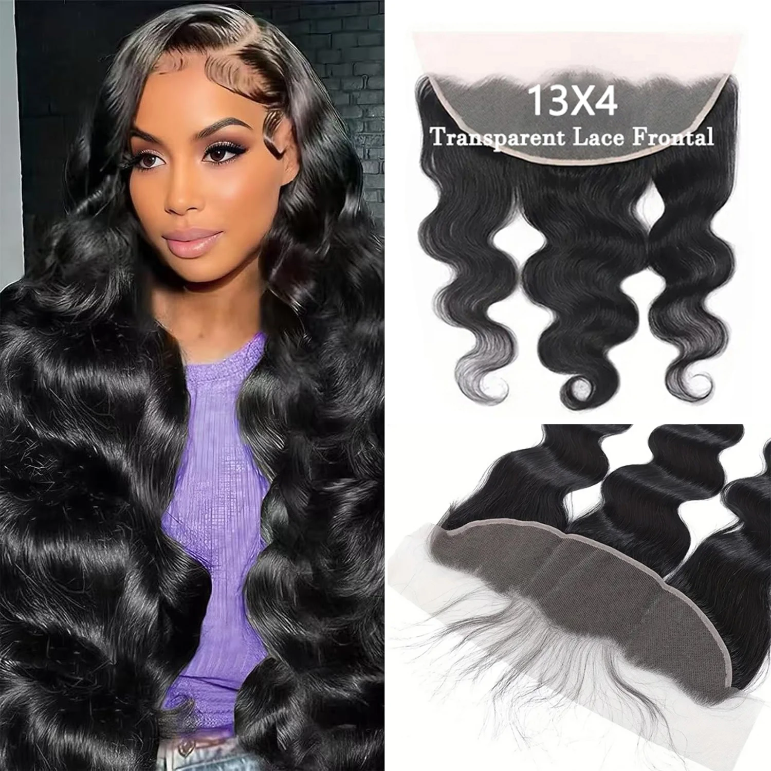 Body Wave 13x4 Lace Frontal Only Brazilian 100% Human Hair Extensions Transparent Swiss Lace Pre Plucked with Baby Hair