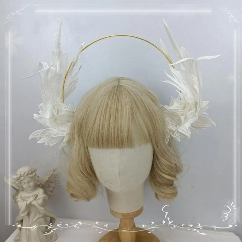 39BD Halos Kronen Mondgöttin Engelsflügel Stirnband Tiaras und Kronen für Frauen – Detail 9