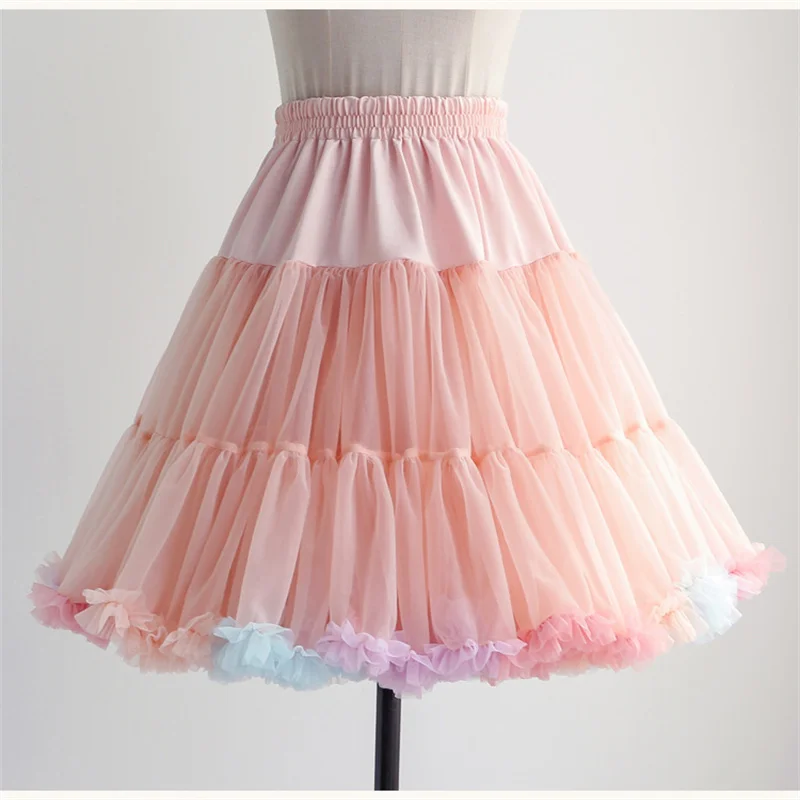 Girl student base lolita rainbow cloud skirt support daily violence soft yarn 50CM medium length women's boneless fluffy skirt