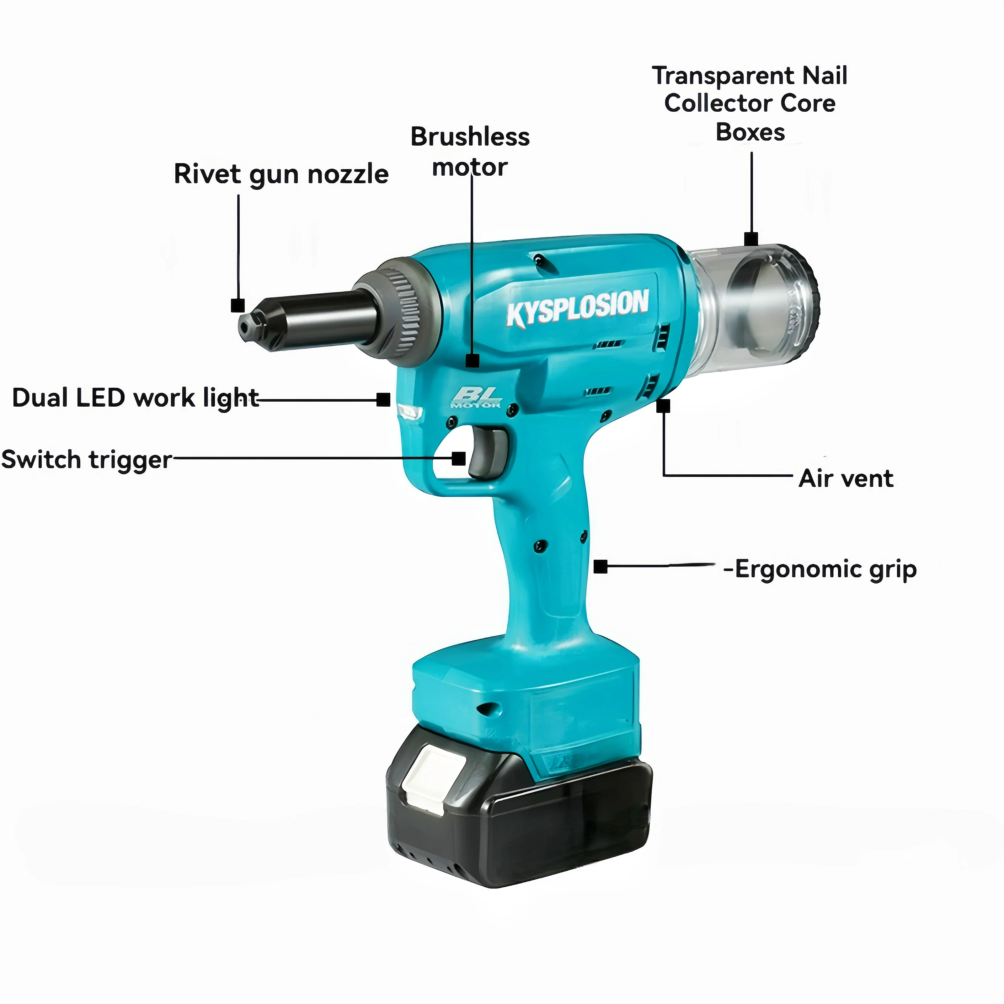 مسدس برشام بدون فرش يعمل بالبطارية ماكيتا 18 فولت - قوة سحب عالية 20 كيلو نيوتن، أداة كهربائية لاسلكية صناعية 64 مم