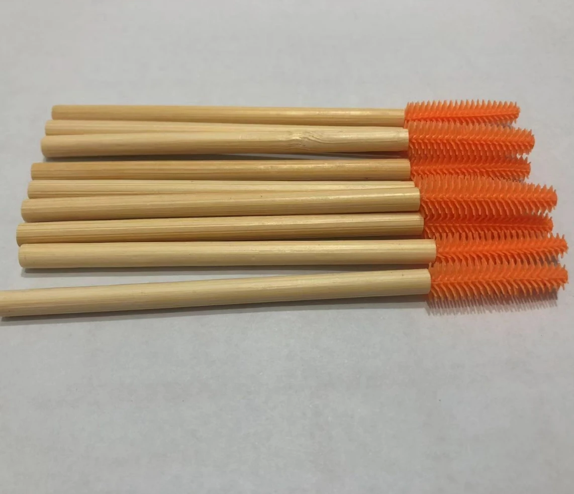 Brosses à cils en Silicone, manche en bambou écologique, bobines de Mascara, baguettes pour Extension de cils, outil de maquillage, 50 pièces