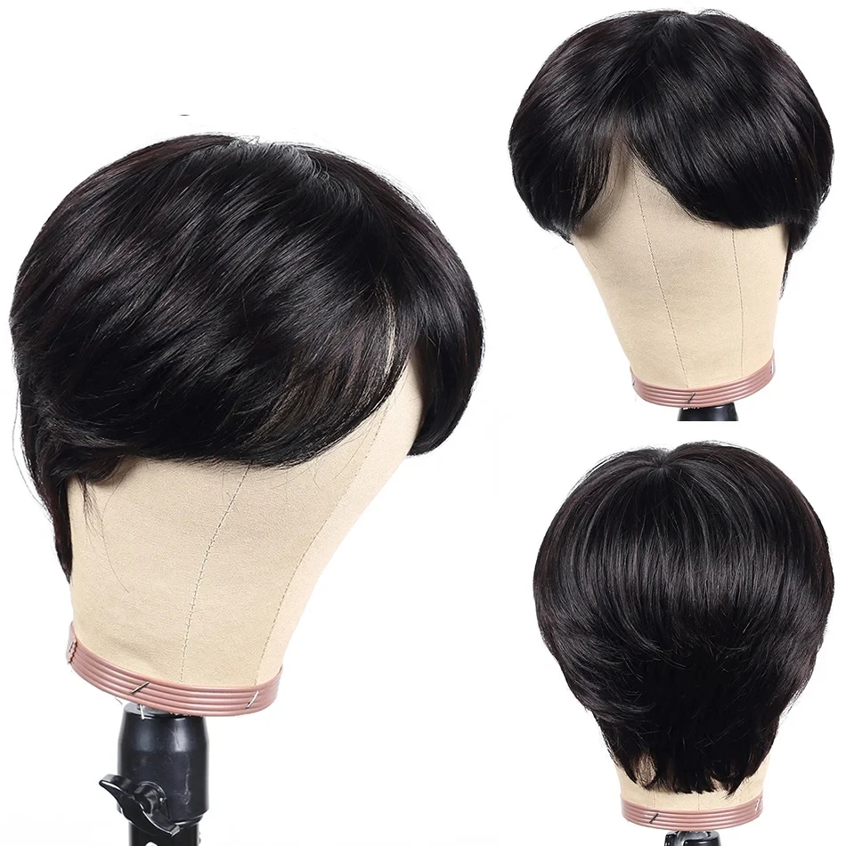 Blond 613 Kurze Pixie-Cut Echthaarperücke mit Pony für schwarze Frauen 1B # Brasilianische glatte Remy-Haarperücke, Bob-Schnitt, vollständig maschinell gefertigt – Detail 17