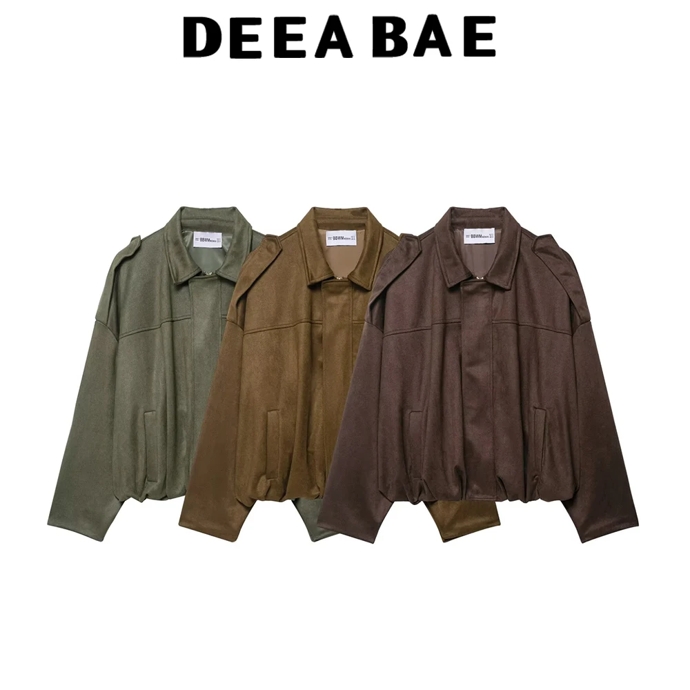 

DEEABAE Осенняя новая женская повседневная куртка с рукавами «летучая мышь» с воротником в европейском и американском стиле и замшевой текстурой.