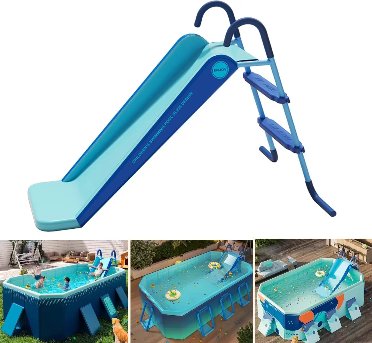 

Slide Inflatable Swimming Water Slide, Summer Swimming Pool Supplies Universal Trampoline Ladder Backyard Slide Home Playground