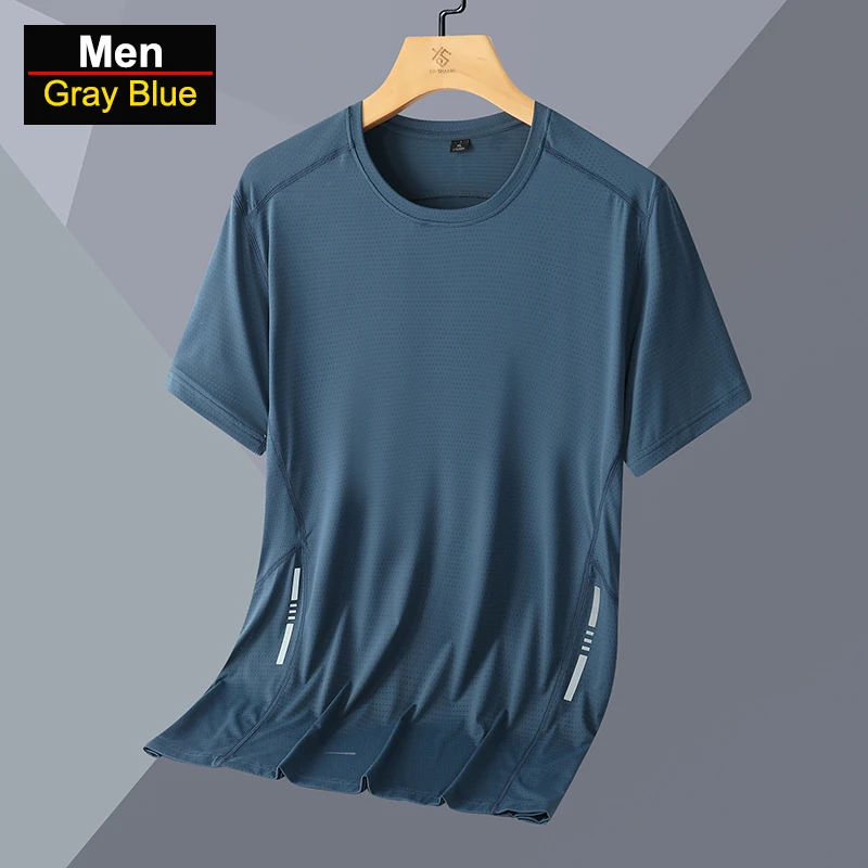 

Men's Quick Drying Hiking T-Shirt Reflective Running Fishing Tees Soft Elasticity Outdoor Sports Short Shirt Large Size