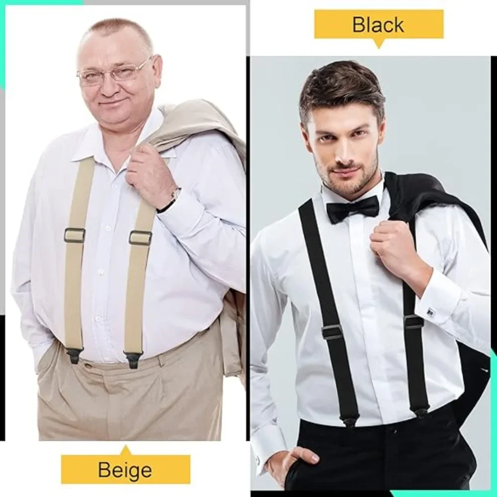 Adult Suspenders 3.8CM Heavy Duty X 4 Plastic Clips Behind Back Men\'s Hidden Pants Braces Airport Friendly Travel Accessories