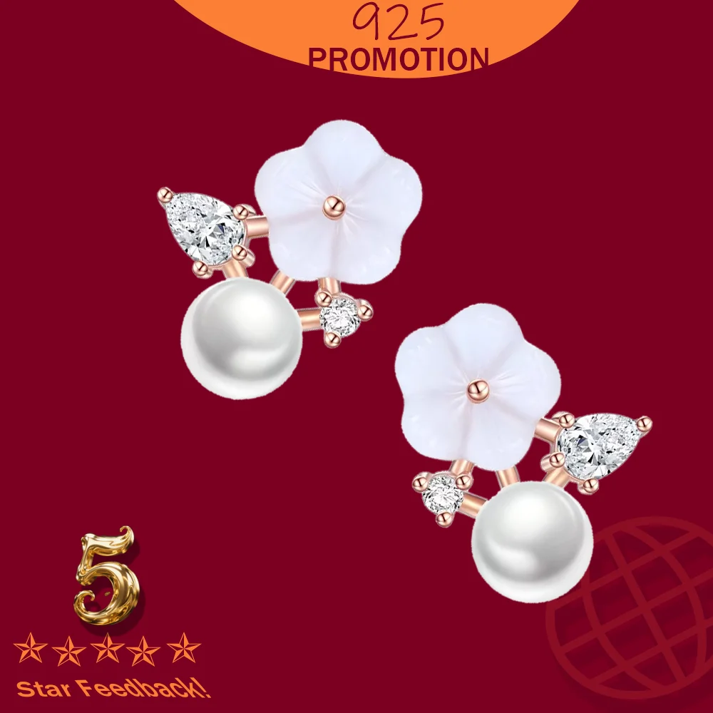 

Gift Women's 925 Sterling Silver Pearl Crystal Jewelry Fashion New Flower Stud Earrings