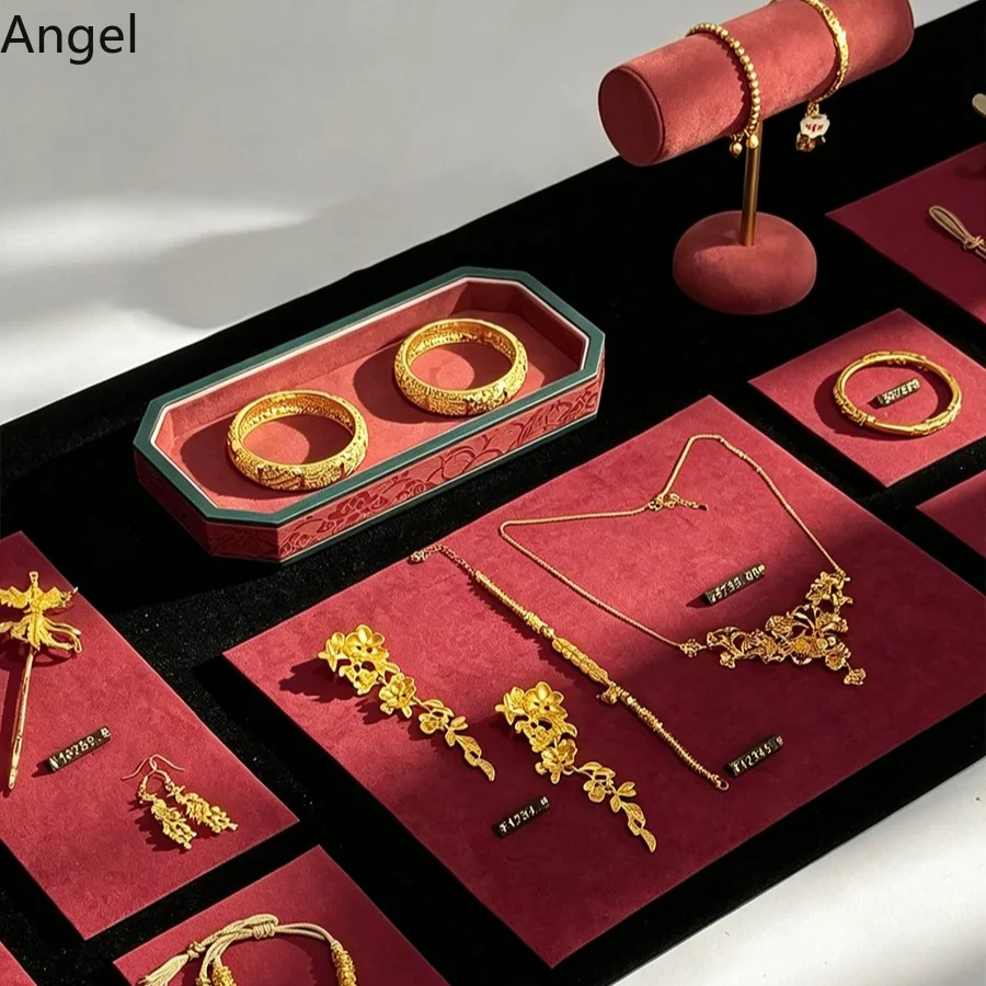 Palace Style Velvet Jewelry Display Tray, Eid Gift Appraisal Plate for Gold & Jade, Luxury Counter Showcase Prop