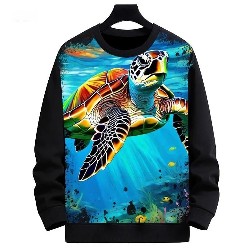 

Faionable Turtle Patterned Fce Lined round Ne Sweatirt Digital Design Men's Casual Outerwear Comfortable Polyester