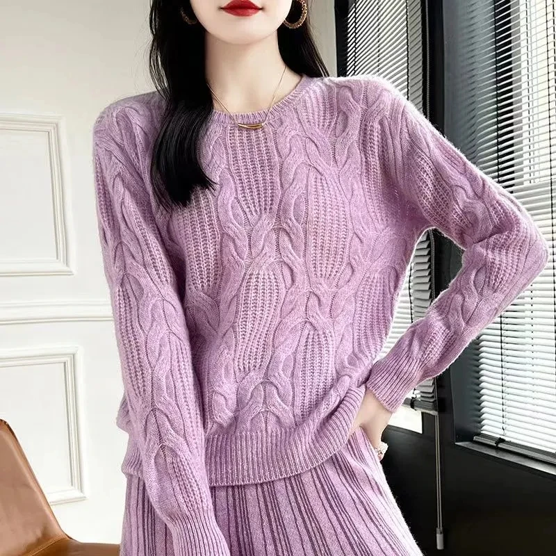 

Twist Pullover Sweater Women Autumn Winter New Long Sleeve O-neck Slim Warm Bottoming Shirt Knitwear Soft Jumpers Sweater Female