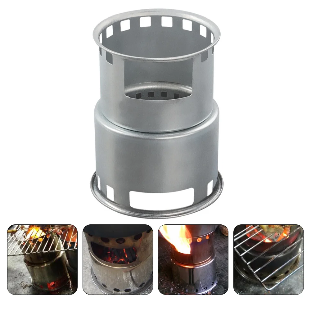 Estufa de barbacoa al aire libre, horno portátil, accesorios de Camping, utensilios de cocina de leña con orificio inferior grande de acero inoxidable