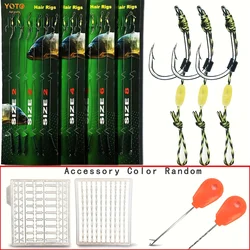 24PCS Carp Fishing Hair Rigs - High Carbon Steel Curved Barbed Carp Hook Swivel Boilies Fishing Rigs With Braided Thread Line Ro