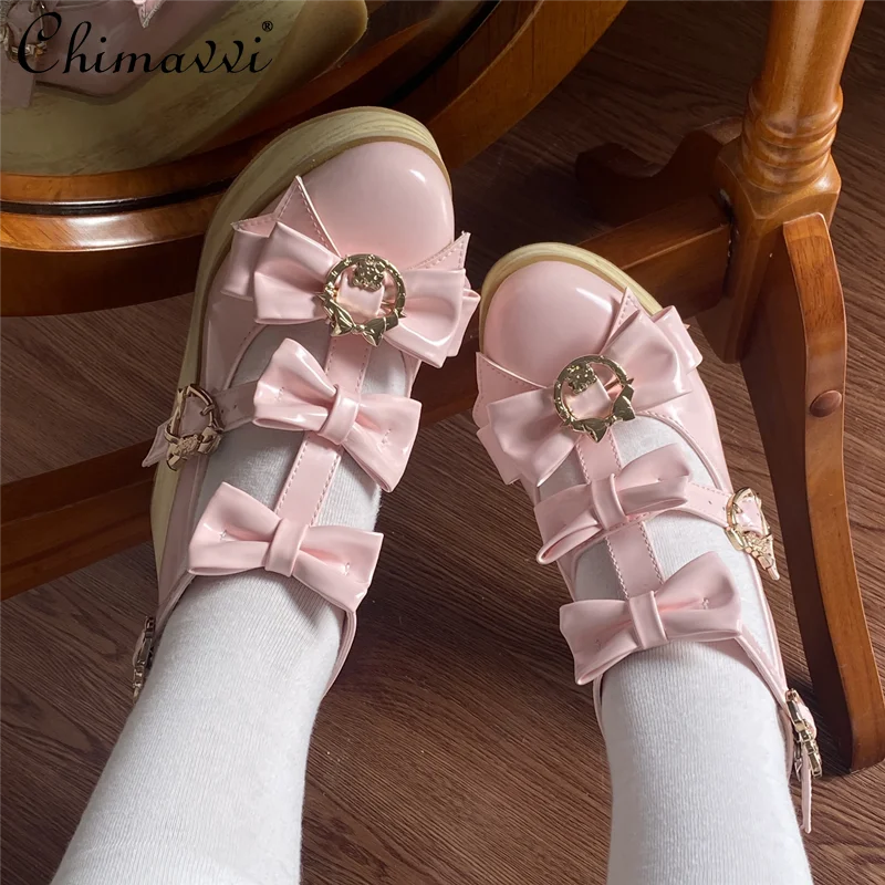 

Original Lolita Platform Shoes Japanese Retro Pointed-toe Bow Single Shoes Sweet and Girls Women Princess High Heels Pumps