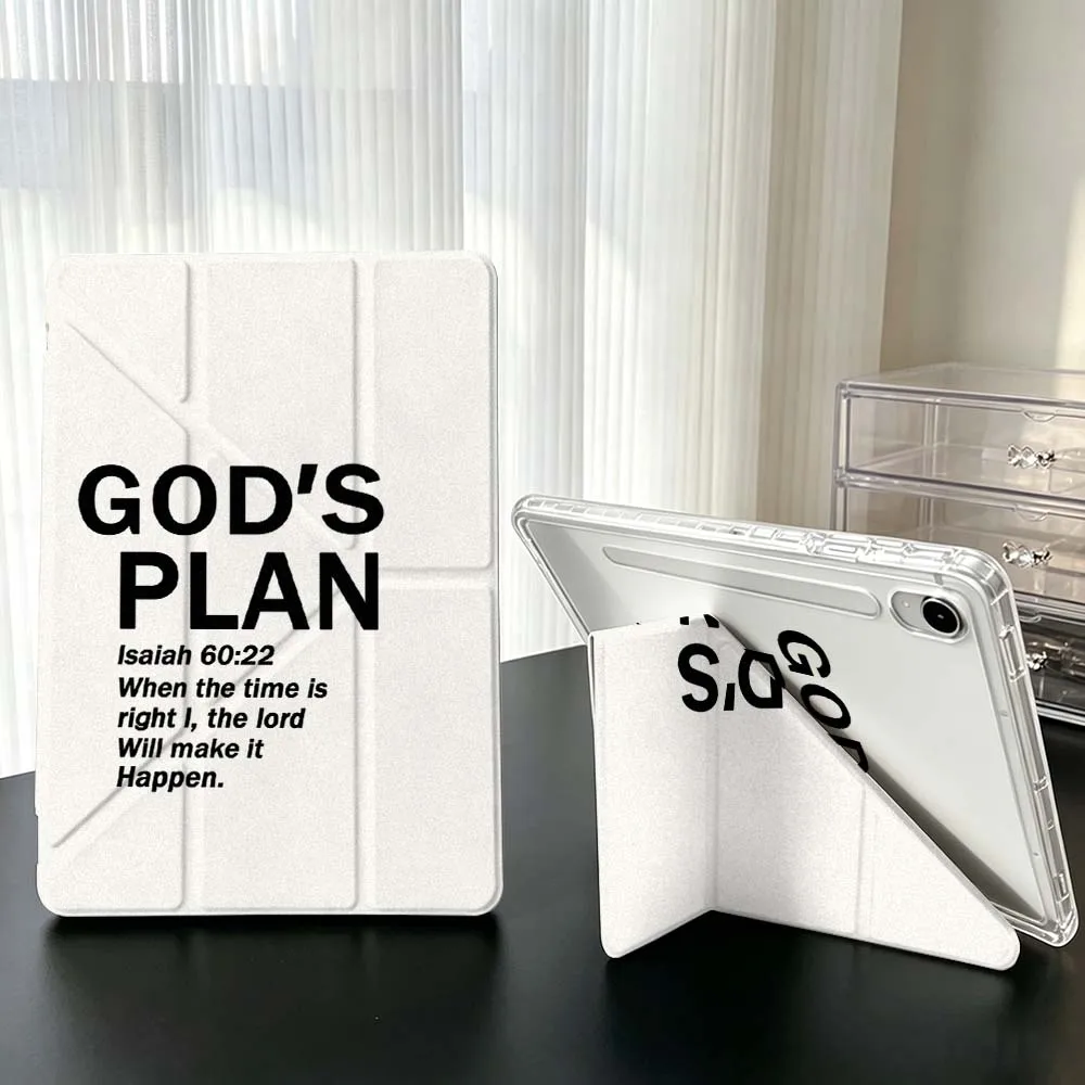 God Plan Bible Verse For Samsung Galaxy Tab A9 A8 A11 S6 S7 S8 S9 S10 FE Plus Lite Transparent Y-Shaped Folding Tablet Case