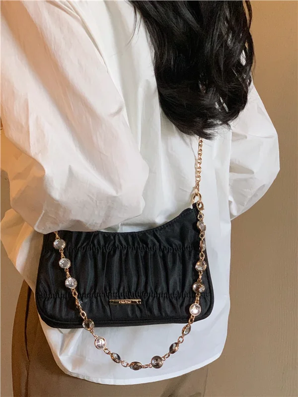 

Ins Chain Crossbody Bag Women's Underarm Bag 2025 New Sle Versatile Pleated Single oulder Bag for Casual Use