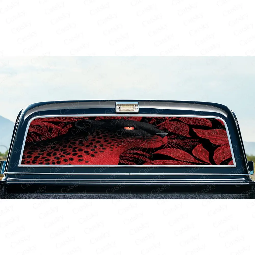 

Leopard in Artistic Red Toned & Dynamic Textural-Fierce Hybrid Design Decal, Car Rear Window Sticker, Waterproof Self-Adhesive P