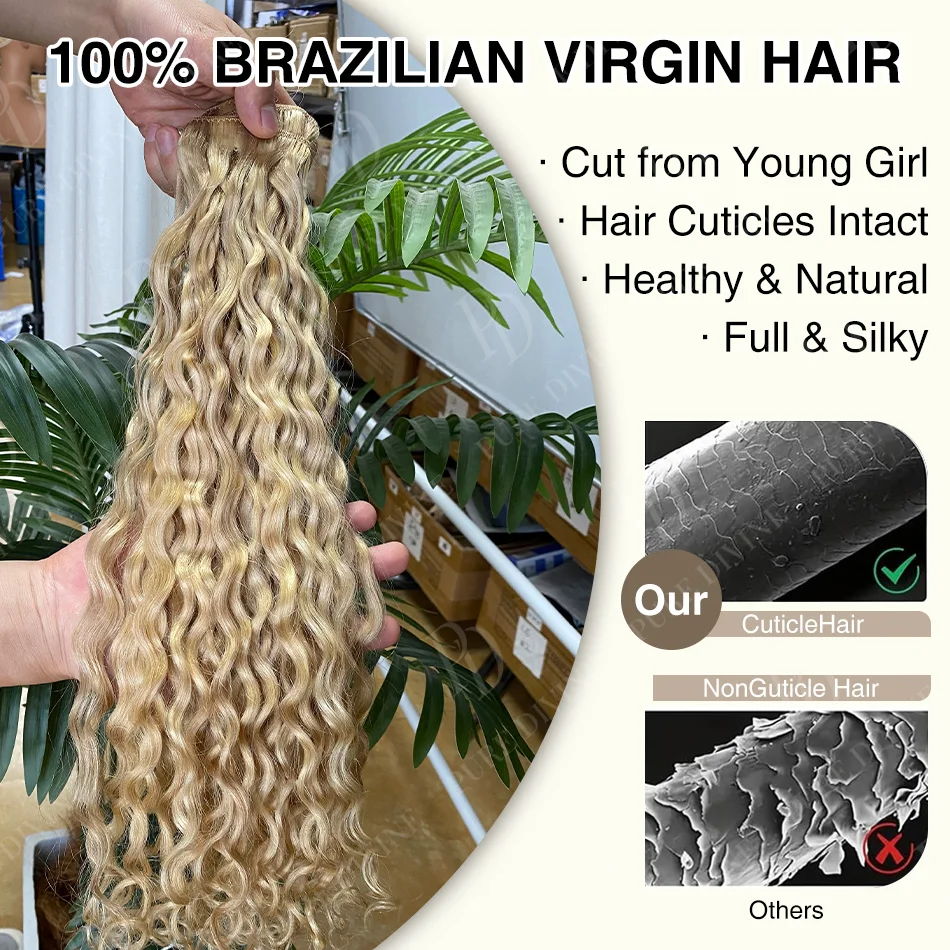 Curly Clip in Hair Extensions Real Human Hair Double Weft Water Wave Clip in Hair Extensions Natural Hairpieces Clip Ins 12-22'