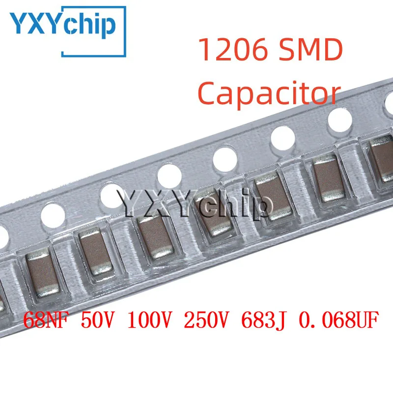 

20 шт. 1206 68нф 50 в 100 в 250 В 683J 0,068 мкФ 5% C0G NPO SMD микросхема многослойный керамический конденсатор